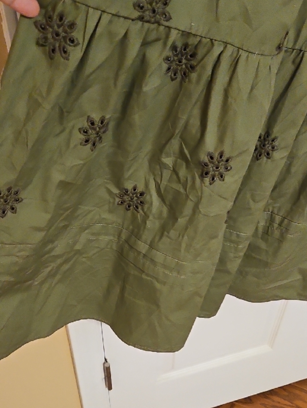 NWT Embroidered, Tiered Dress - Olive Green Cotton - Picture 7 of 13